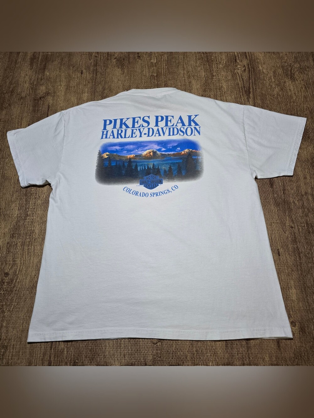VTG Harley Davidson Shirt XL White Pikes Peak Colorado Made in USA De-Lux Y2K